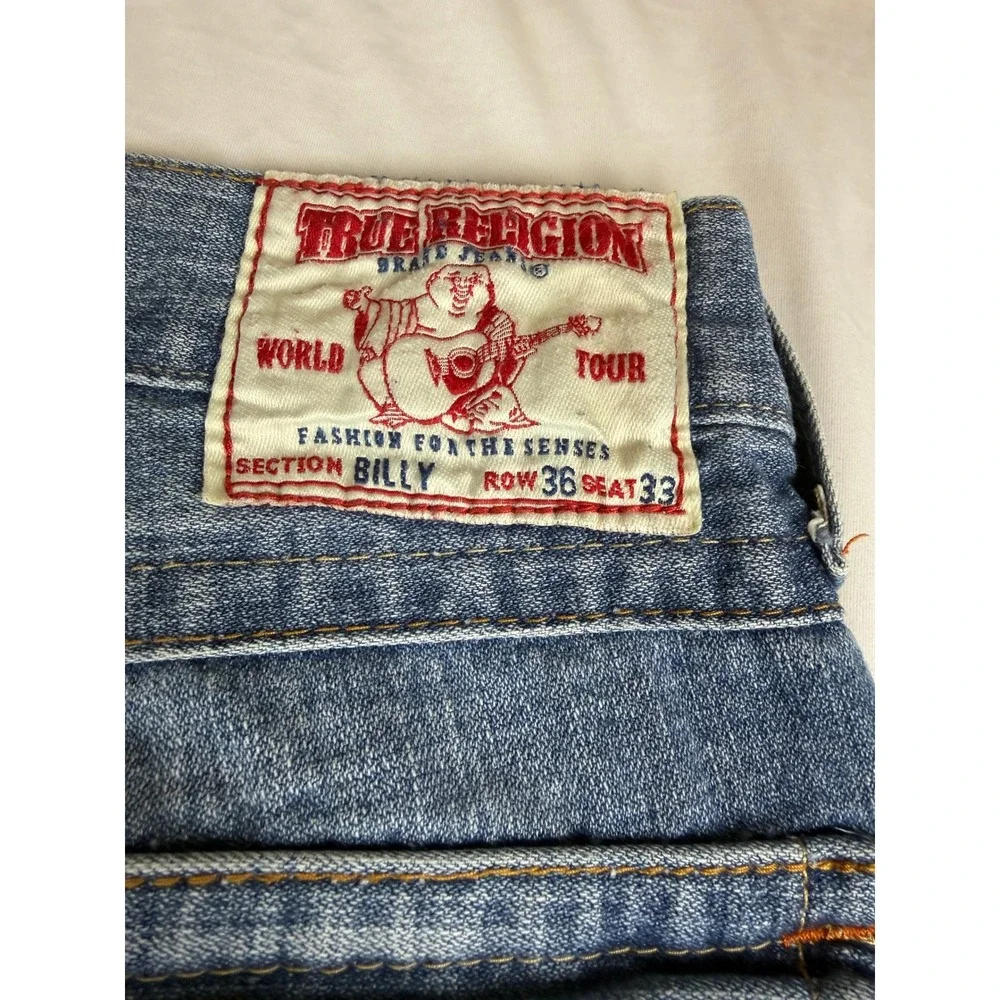 True Religion Billy Bootcut Jeans Mens 36 Blue Made in USA Yellow Stitching